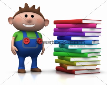 boy wit stack of books