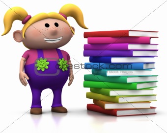 girl wit stack of books