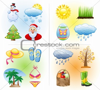Seasons icon set: winter, spring, summer, autumn.