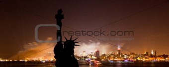 The Statue of Liberty and New York Skyline