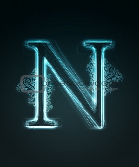 Glowing font. Shiny letter N