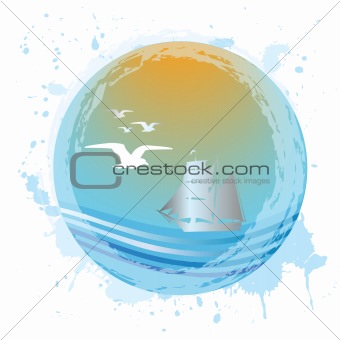 Abstract aqua sphere with sea landscape