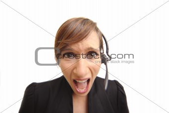 Frustrated and screaming woman telemarketer