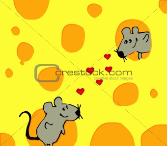 Merry card with love mouse in cheese. Vector