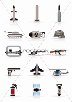 Realistic weapon, arms and war icons