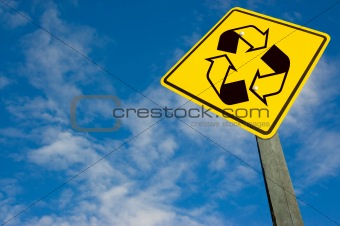 Recycle symbol on traffic sign.