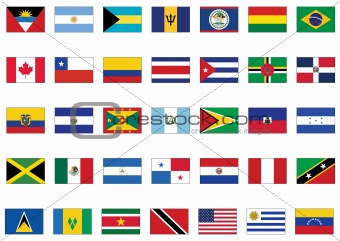 Vector flag set of all American countries.