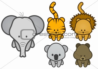 Vector illustration set of cartoon wild or zoo animals.