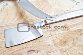 Steel cleaver and kitchen knife