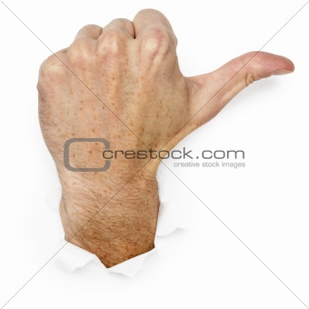 Hand shows thumb to right