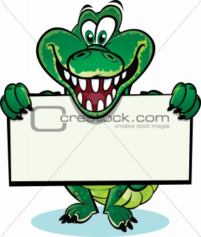 Crocodile holding sign
