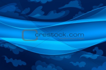Blue background - abstract waves and stylized clouds