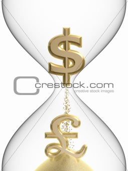 dollar pound symbol in hourglass
