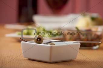 antipasti misti on a wooden table