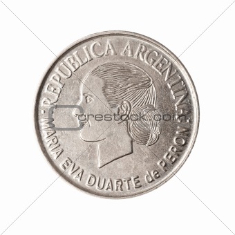 Argentinian coin with face of Evita.