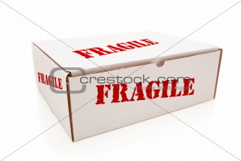 White Box with the Word Fragile on the Sides Isolated on a White Background.