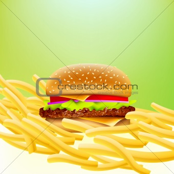vector cheeseburger and fries