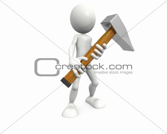 3D person holding a big hammer
