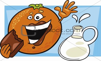 funny orange eat chocolate and pot of milk