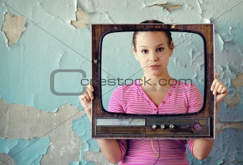 woman in tv frame