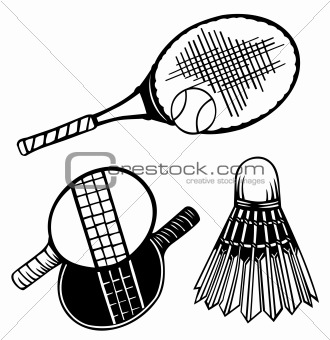 Tennis rackets and ball. Vector