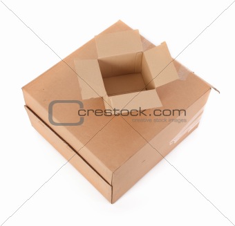 two cardboard boxes on white