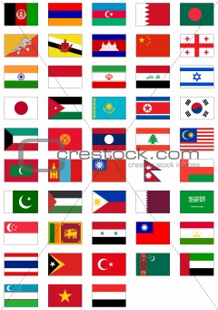 Vector flag set of all Asian countries.