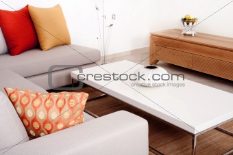 Sofa set with colored cushions