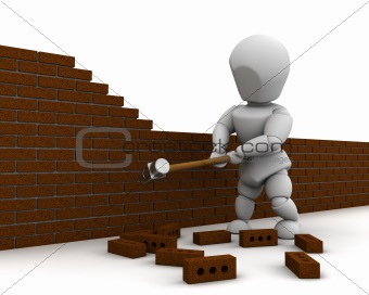 man demolishing a wall with a sledge hammer