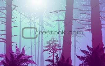 vector enchanted forest in cool colors
