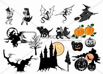Set vector halloween silhouettes