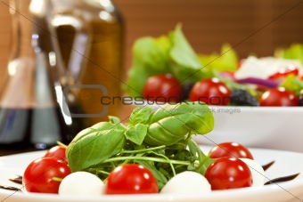 Tomato Mozarella Rocket or Rocquet Salad With Olive Oil and Bals