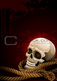 scary skull head among rope