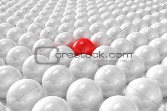 White 3D balls with red one standing out