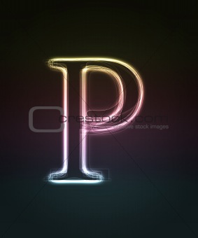Glowing font. Shiny letter P.
