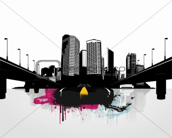 Illustration with city. Vector