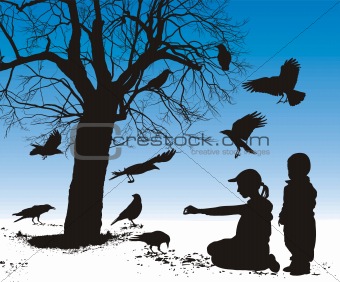 Children fed birds