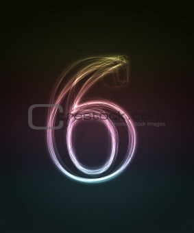 Shiny font. Glowing number 6.