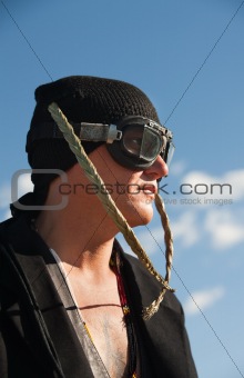 Man with knit cap and goggles