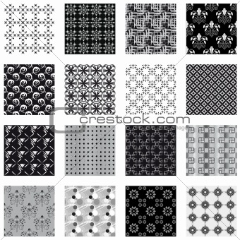 Collection of seamless backgrounds black and white