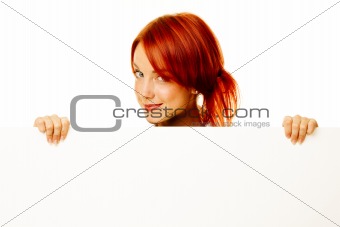 woman redhead over white