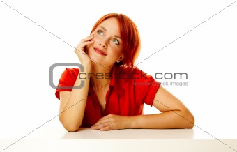 redhead woman over white