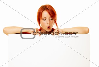 woman redhead over white
