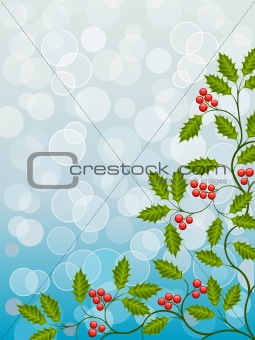 Abstract background with a holly branch. Vector illustration.