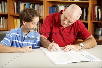 Dad Helps Son with Homework
