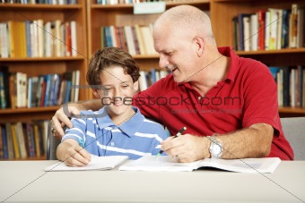 Father and Son in Library