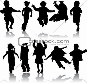 Vector silhouette girls and boys
