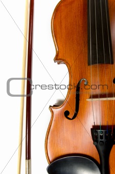 Violin and bow on white