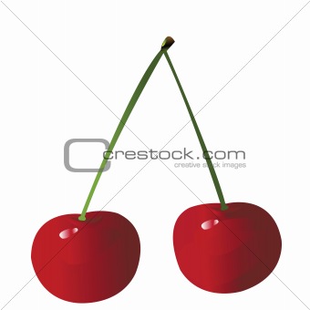 Two cherries isolated over white background