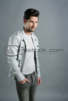 Fashion trendy youn man silver futuristic portrait